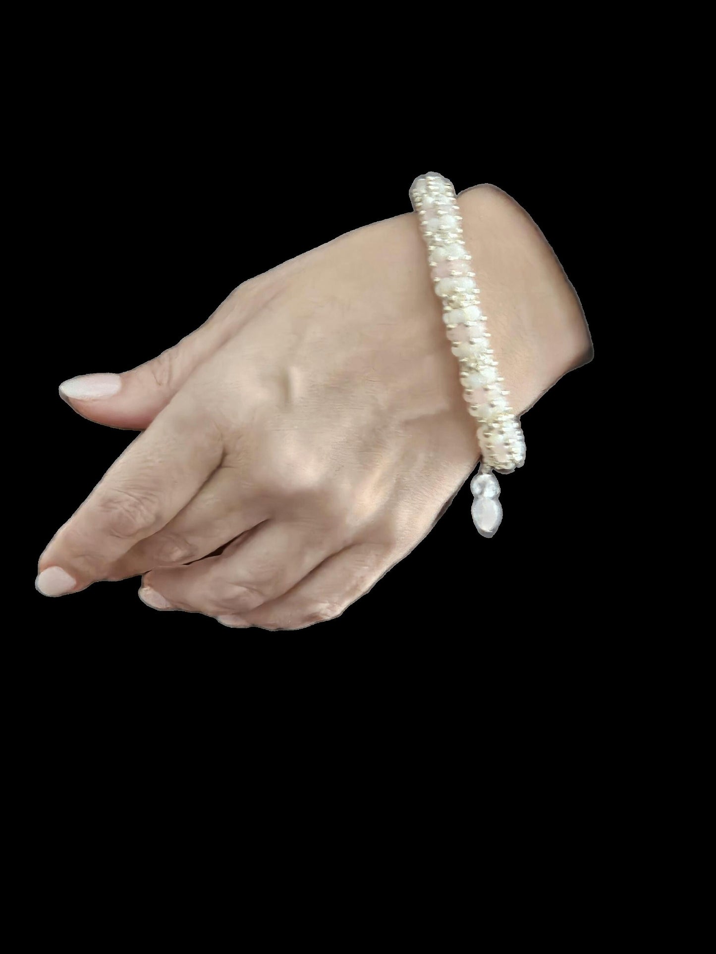 3 piece rose quartz pink and white jewelry set includes necklace, bangle bracelet and earings| pink and white|
