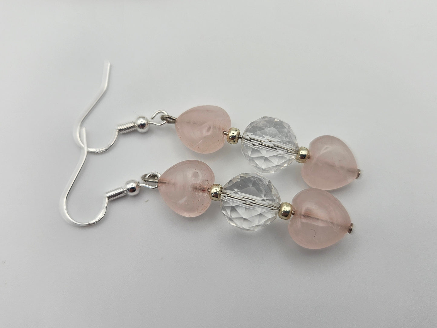 3 piece rose quartz pink and white jewelry set includes necklace, bangle bracelet and earings| pink and white|